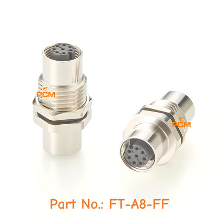 M12 Feed Through Connector IP67 M12 A Code 8 Pin Female to Female Panel Chassis Mount Connector for Industrial Sensors Actuators