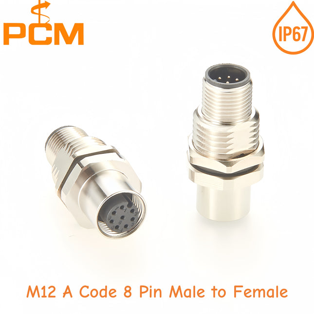 IP67 Waterproof M12 Rear Bulkhead Panel Mount Adapter Shielded M12 8 Pin A-Code Male to Female Industrial Circular Connector
