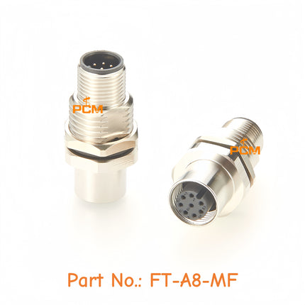 IP67 Waterproof M12 Rear Bulkhead Panel Mount Adapter Shielded M12 8 Pin A-Code Male to Female Industrial Circular Connector