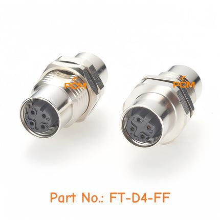 M12 4 Pin D Coded Ethernet Bulkhead Panel Mount Connector M12 Profinet Feedthrough Connector, IP67, Shielded, Cat5, 100Mbps