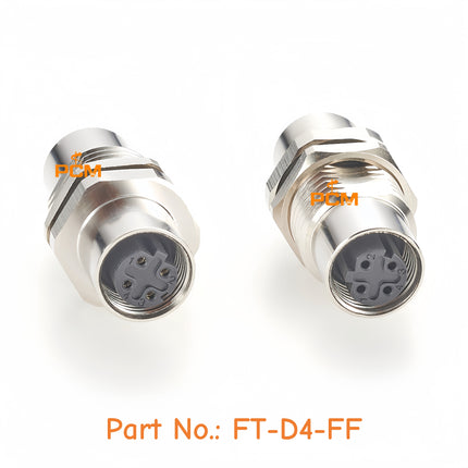 M12 4 Pin D Coded Ethernet Bulkhead Panel Mount Connector M12 Profinet Feedthrough Connector, IP67, Shielded, Cat5, 100Mbps