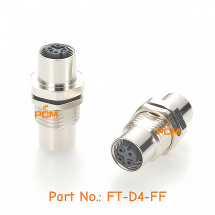M12 4 Pin D Coded Ethernet Bulkhead Panel Mount Connector M12 Profinet Feedthrough Connector, IP67, Shielded, Cat5, 100Mbps