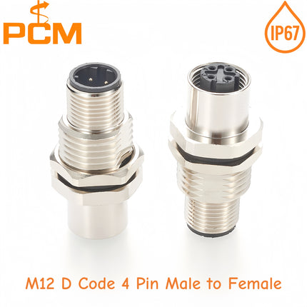 M12 4 Pin D-Code Male to Female Shielded Panel Mountable Coupler IP67 M12 Feed Through Bulkhead Adapter for Profinet Ethernet/IP