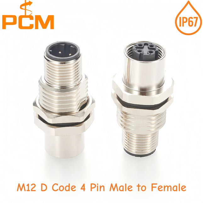 M12 4 Pin D-Code Male to Female Shielded Panel Mountable Coupler IP67 M12 Feed Through Bulkhead Adapter for Profinet Ethernet/IP