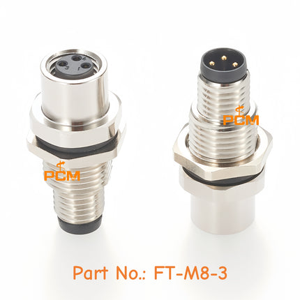 M8 3 Pin Male to Female Bulkhead Connector IP67 Waterproof Shielded M8 Front Rear Panel Mount Connector Feed Through Adapter