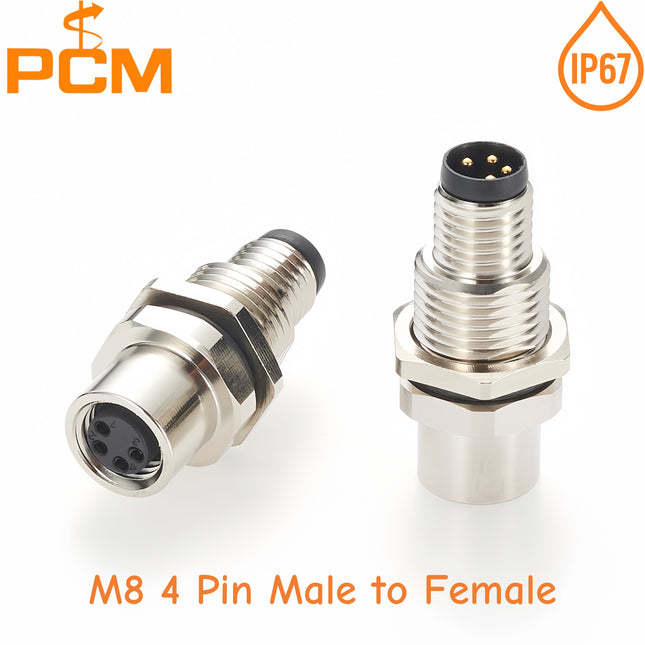 Panel Mount M8 Bulkhead Connector M8 4Pin A Code Male to Female Adapter IP67 Waterproof Shielded M8 Panel Feed Through Connector