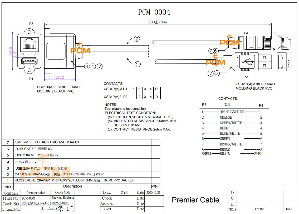 RJ45 USB Combo Connector USB 2.0 RJ45 Screw Panel Mount Cable