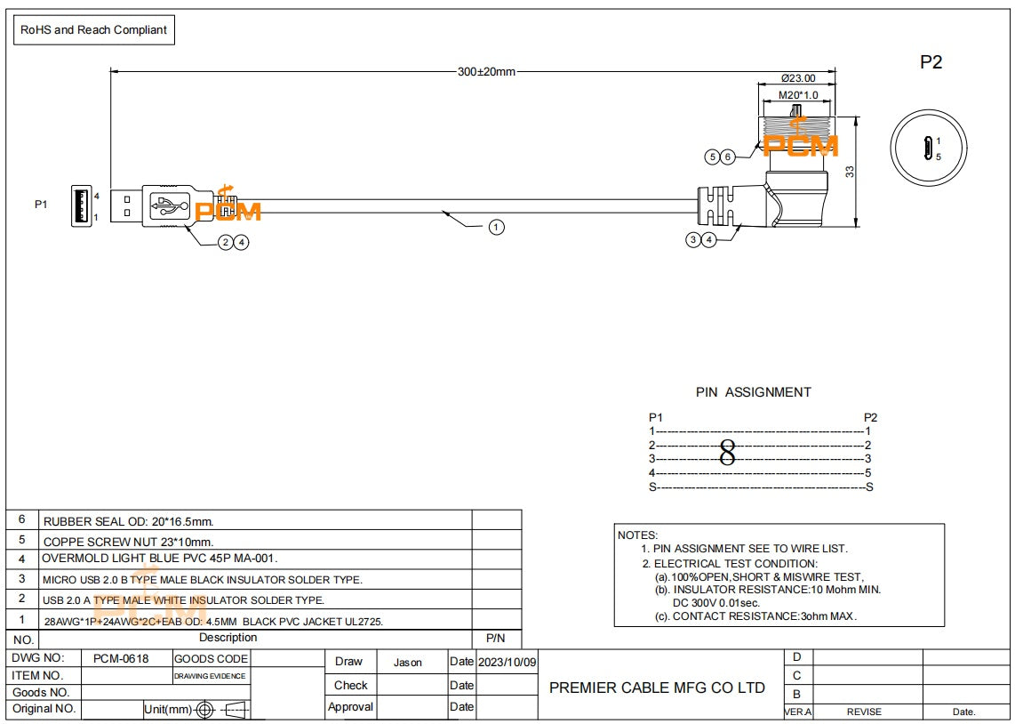 Waterproof Rugged Micro USB to USB-A Cable Right Angle
