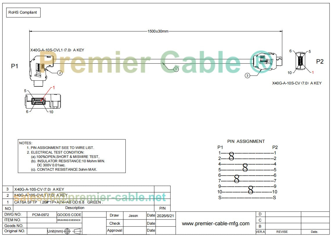 Down Angled ix A Key Industrial CAT6A Ethernet Cable