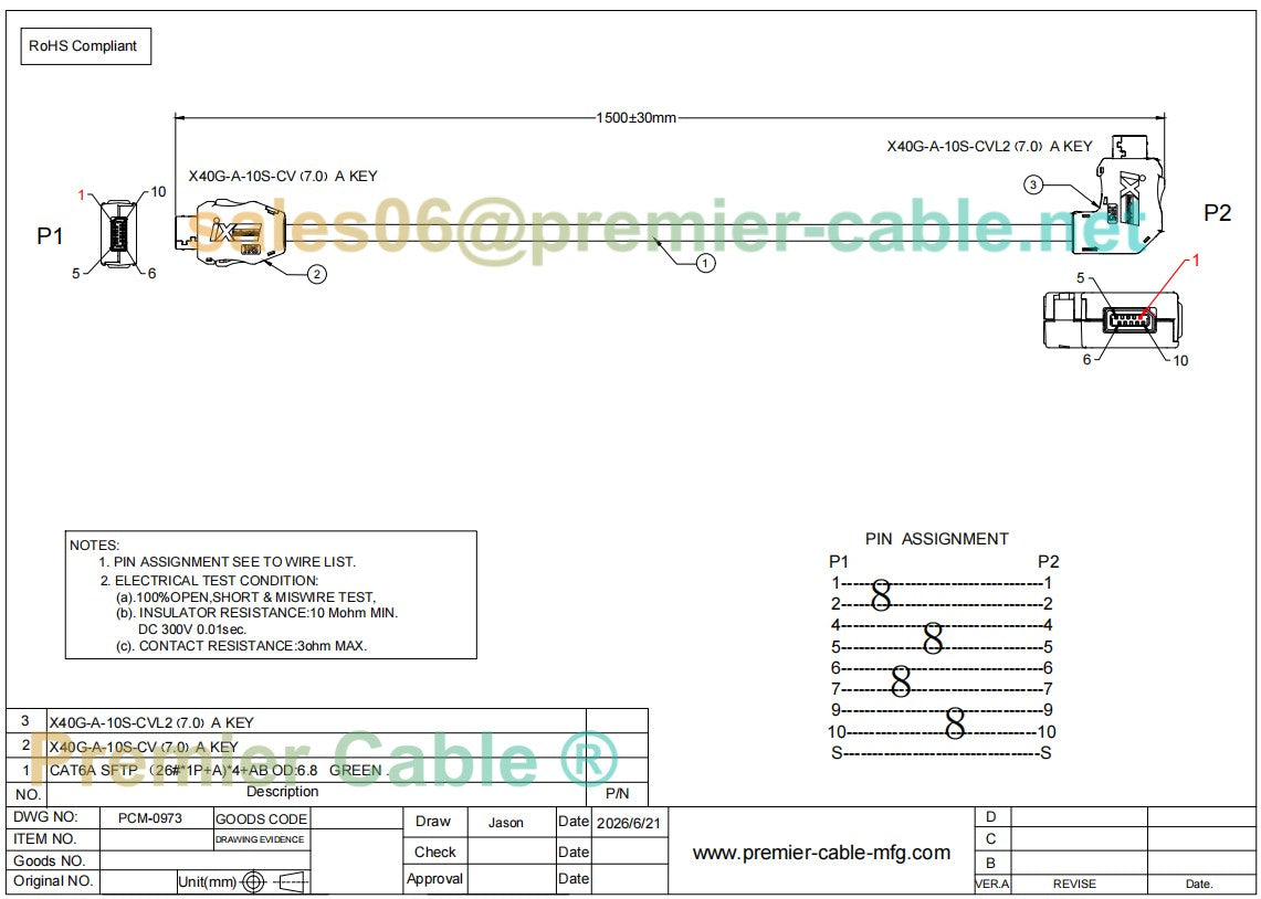 Right Angle Up ix A Key Cat6a Industrial Ethernet Cable