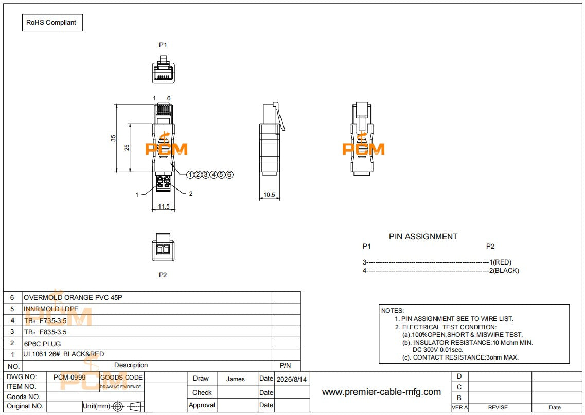 RJ12 6P6C to RS485 Terminal Block Adapter 10PCS