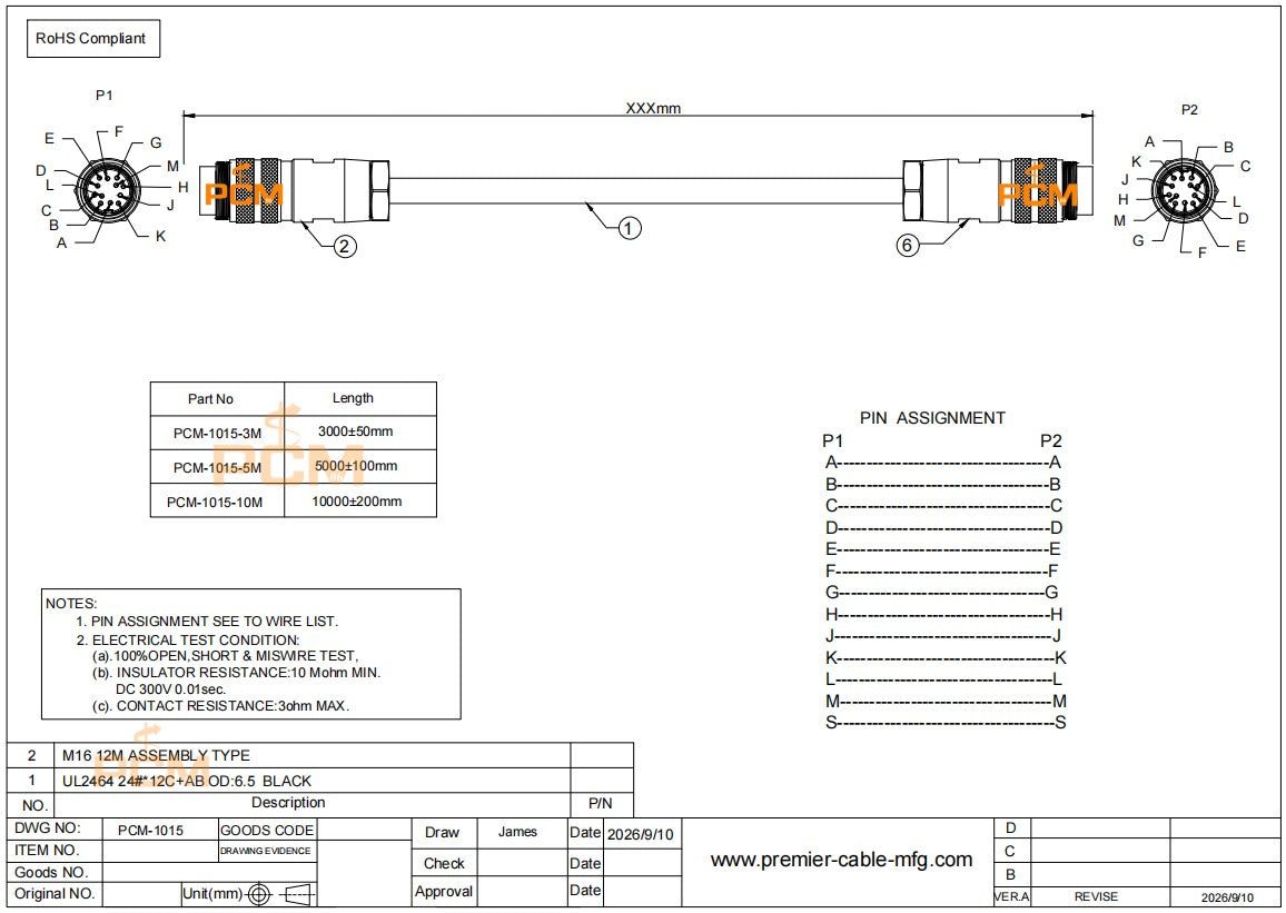 M16 Sensor Actuator Cable 12 Pin