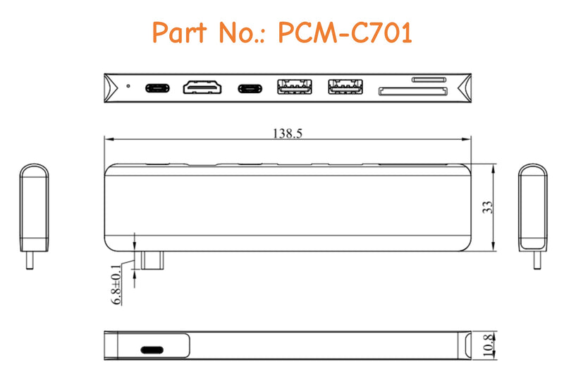 Plugable 7-in-1 USB C Hub Multiport Adapter图纸1