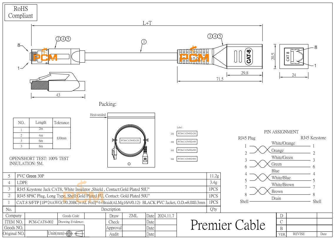 Cat8 Ethernet Extension Cable 40Gbps