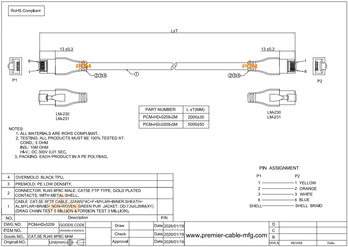 RJ45 Cat5e Profinet Ethernet Cable