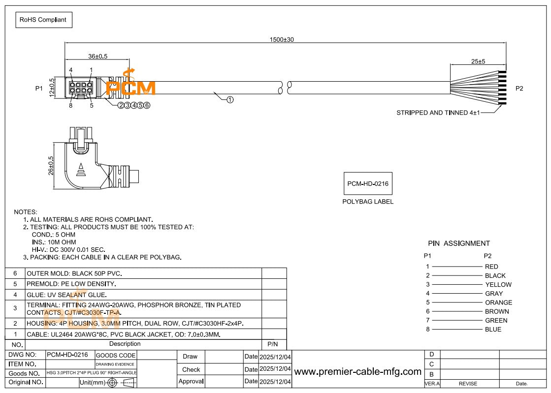 Micro-Fit 3.0 8-Pin Right Angle Cable Assembly