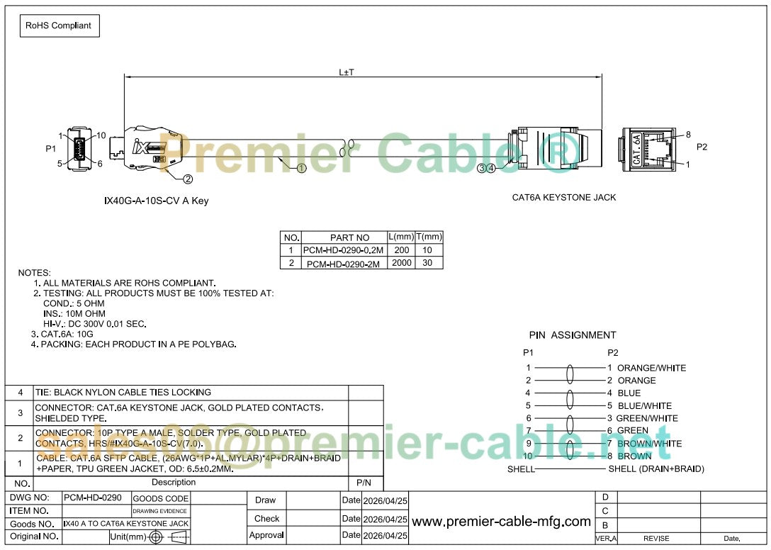 IX Industrial Category 6a Ethernet Cable IX A Key to RJ45 Jack