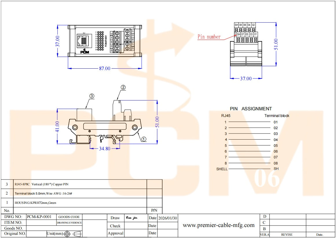 DIN Rail RJ45 to Terminal Block Adapter