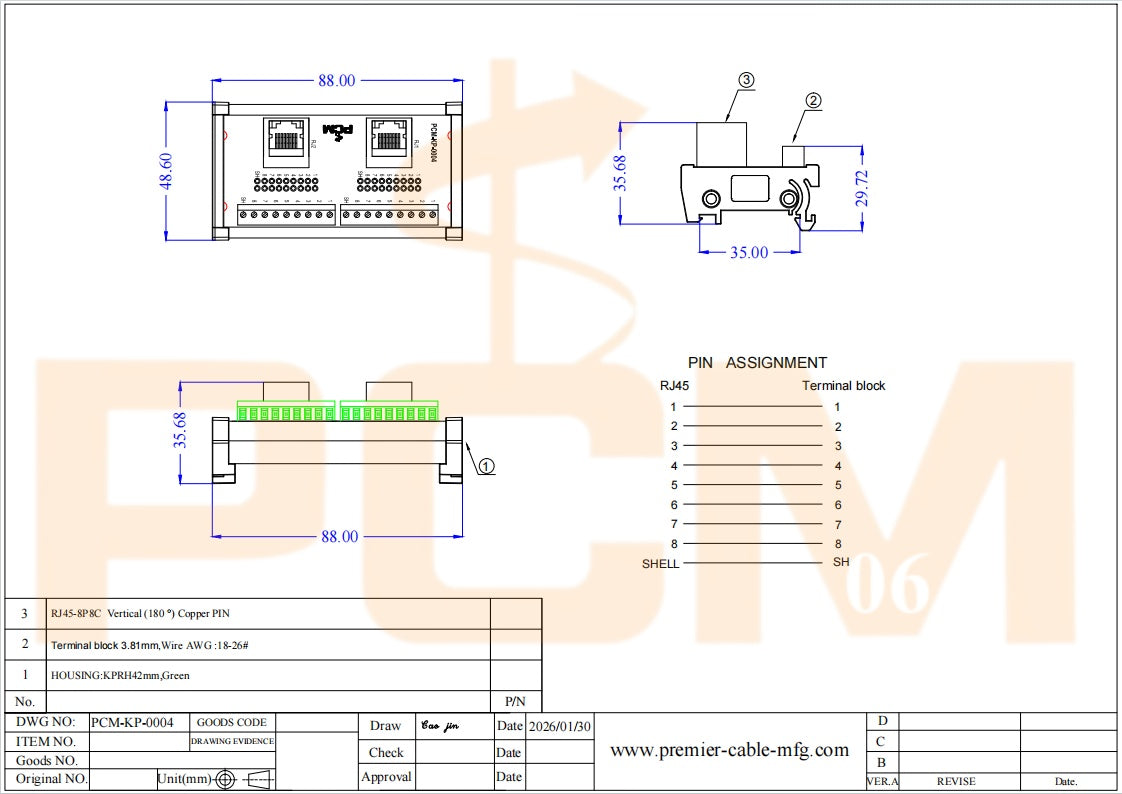 RJ45 8P8C 2-Way Buss DIN Rail Terminal Block Breakout Board
