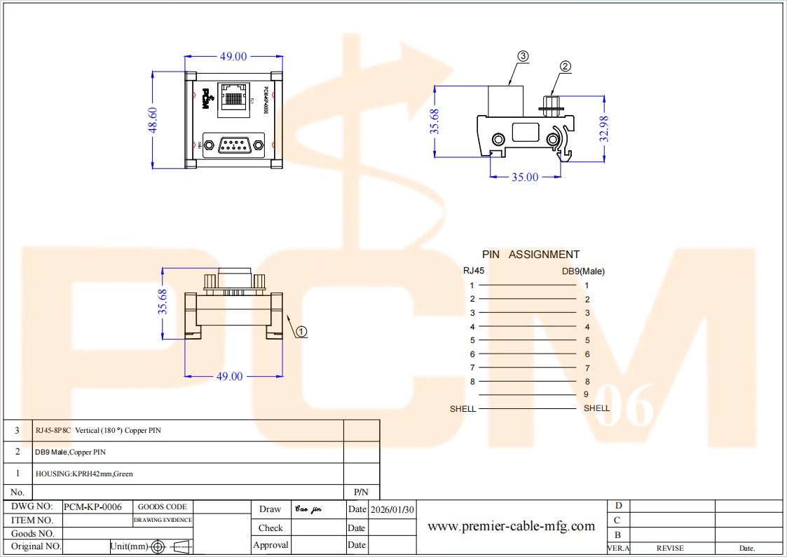 DIN Rail Mount RJ45 to DB9 Male Breakout Board Adapter