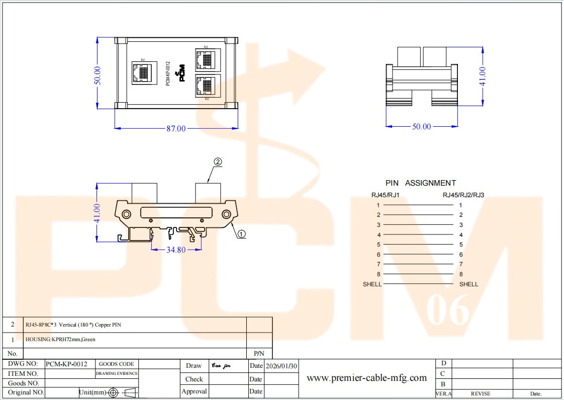 DIN Rail Mount RJ45 Breakout Board 3 Port