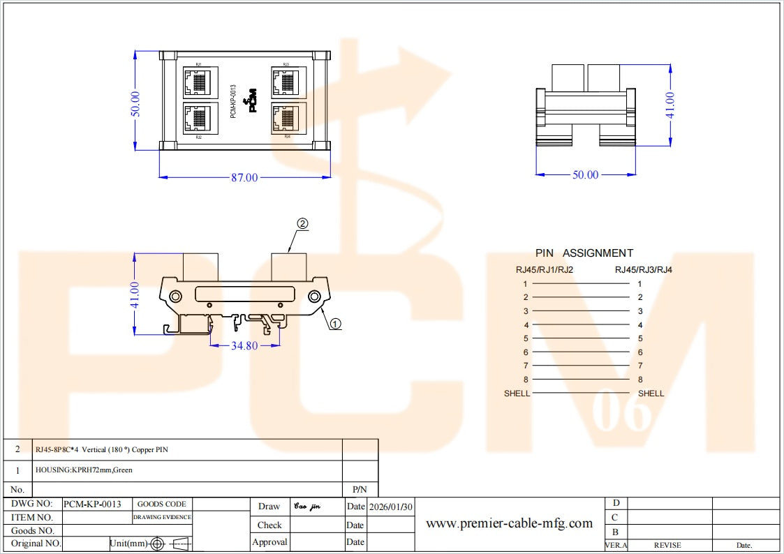 RJ45 8P8C 4-Way DIN Rail Mount Interface Module