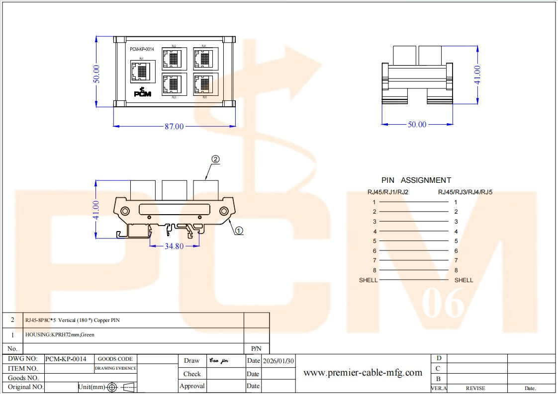 RJ45 8P8C 5-Way DIN Rail Mount Interface Module