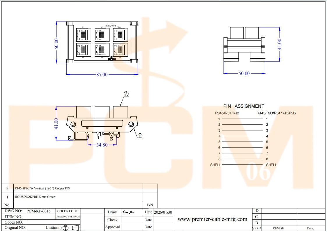 DIN Rail Mount RJ45 6-Way Breakout Board
