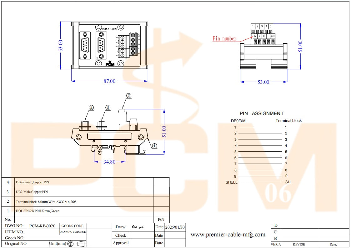DIN Rail Mouted DB9 Male Female Breakout Board