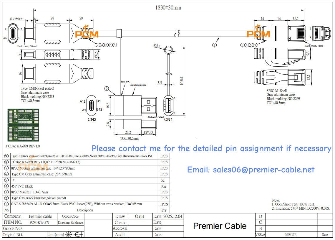 2-in-1 USB-A USB-C to RJ45 Rollover Console Cable
