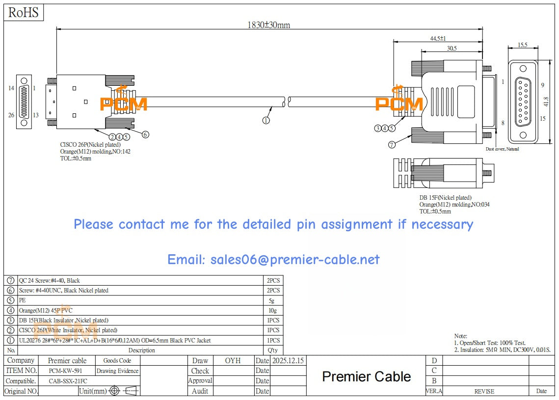 Smart Serial to DCE X.21 Serial Cisco Router Cable CAB-SS-X21FC