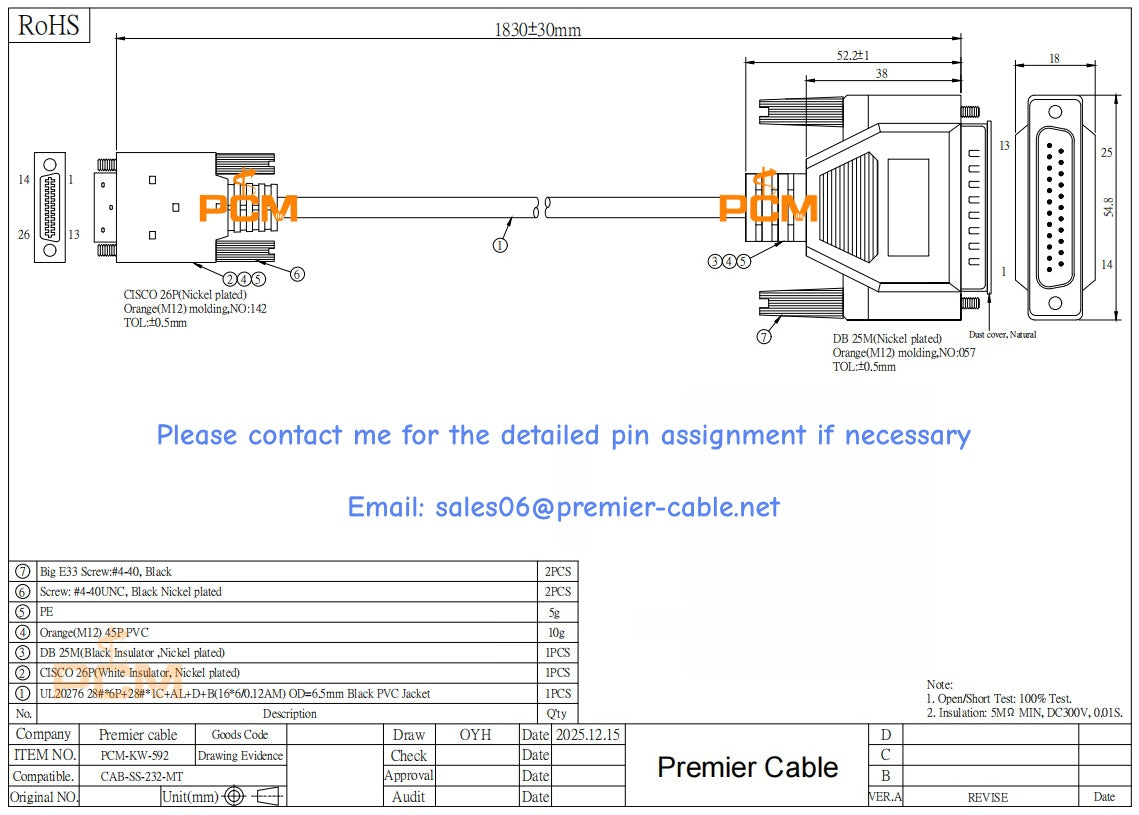 CAB-SS-232MT Cisco Compatible Smart Serial Cable