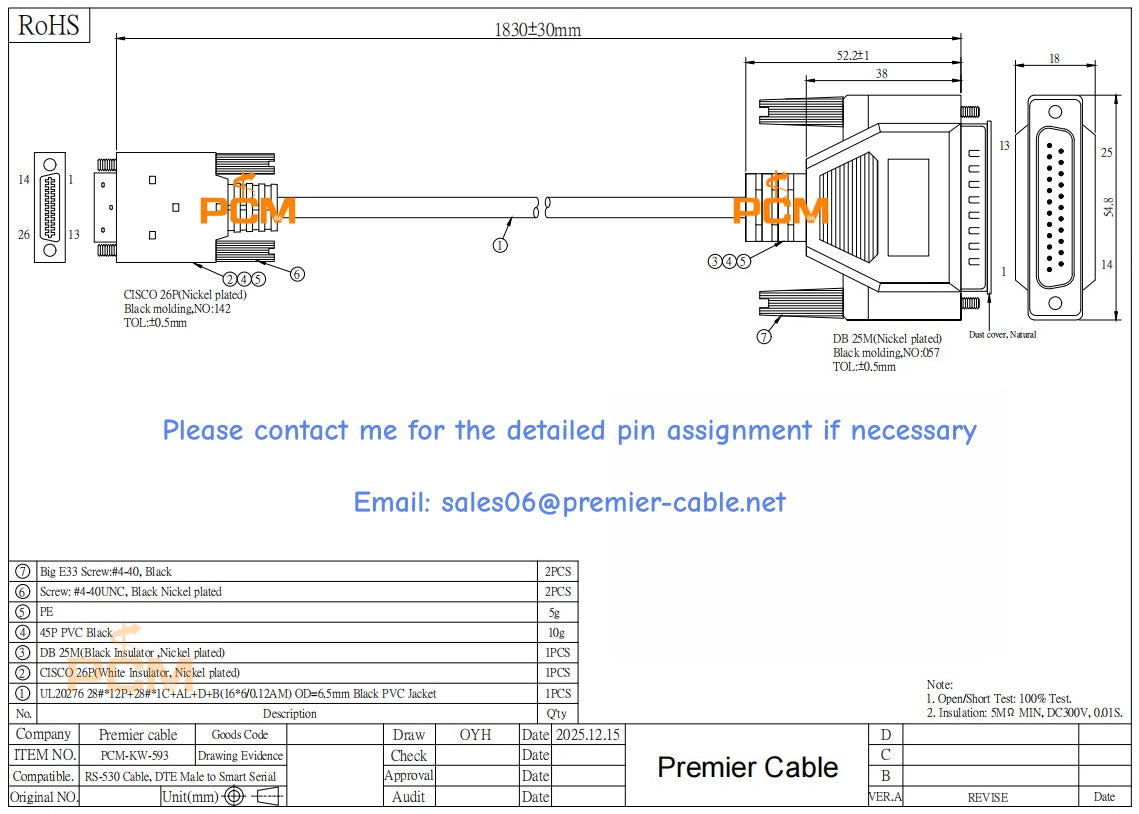 Cisco CAB-SS-530MT RS-530 Cable DTE Male to Smart Serial