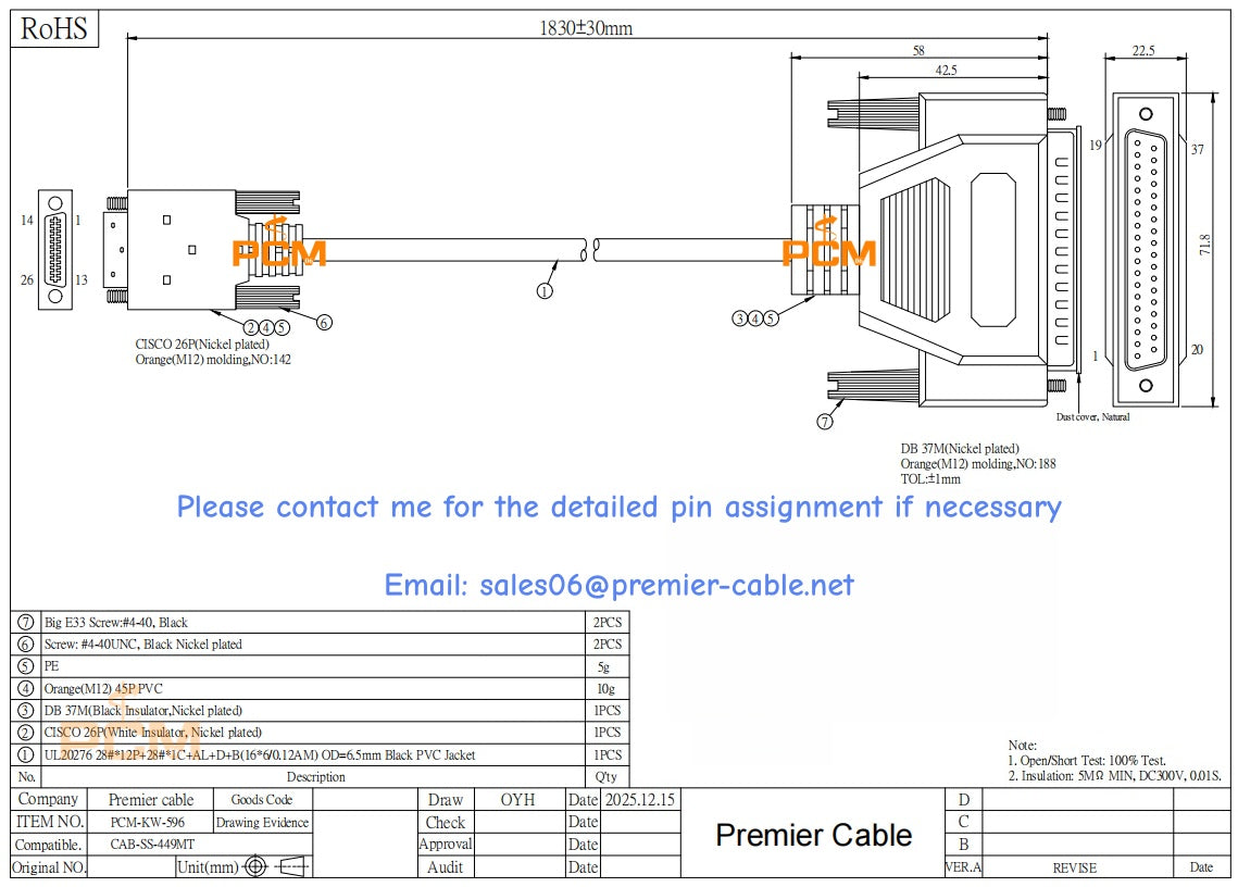 Cisco CAB-SS-449MT RS-449 Cable DTE Male to Smart Serial