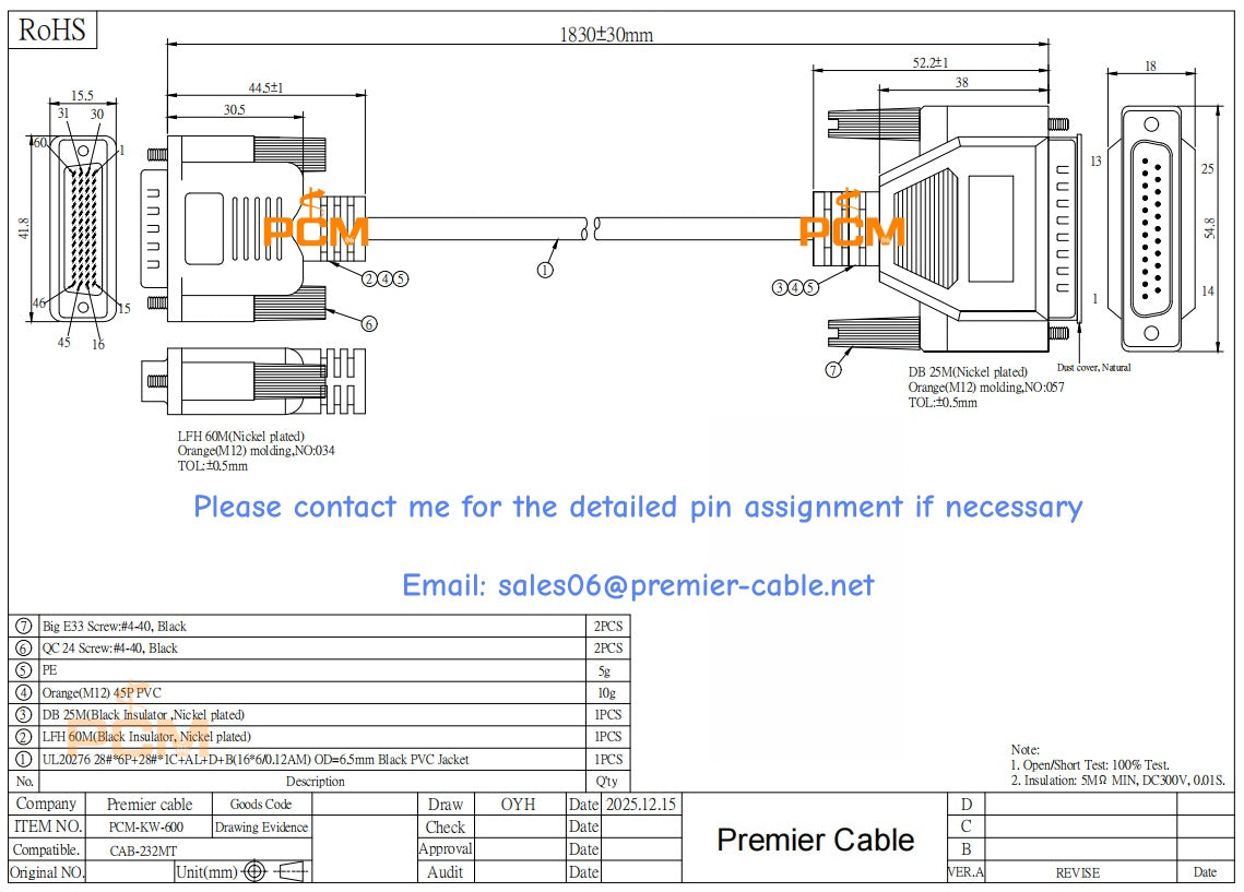 Compatible Cisco Serial Cable CAB-232MT 72-0793-01