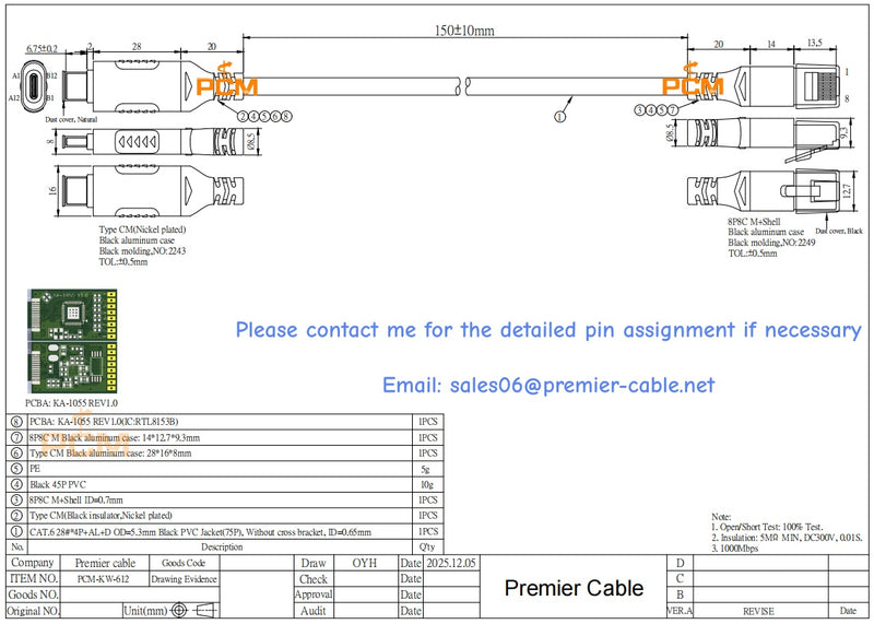 USB 3.1 Type-C to RJ45 Network Cable图纸1