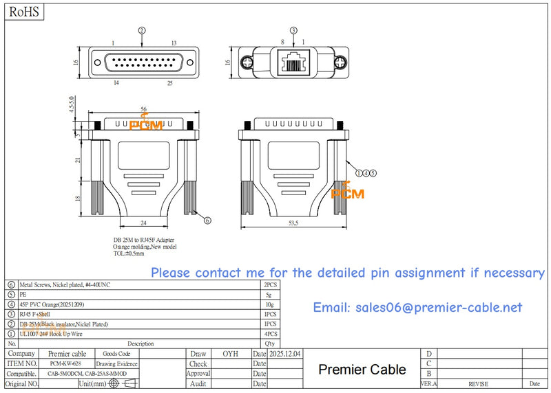 DB25 to RJ45 Adaptor CAB-5MODCM CAB-25AS-MMOD图纸1