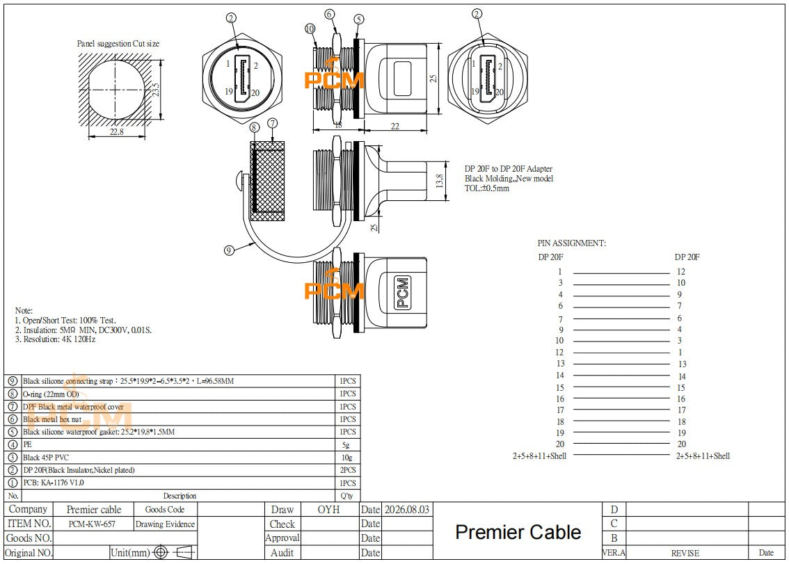 DisplayPort DP1.2 Panel Mount Coupler