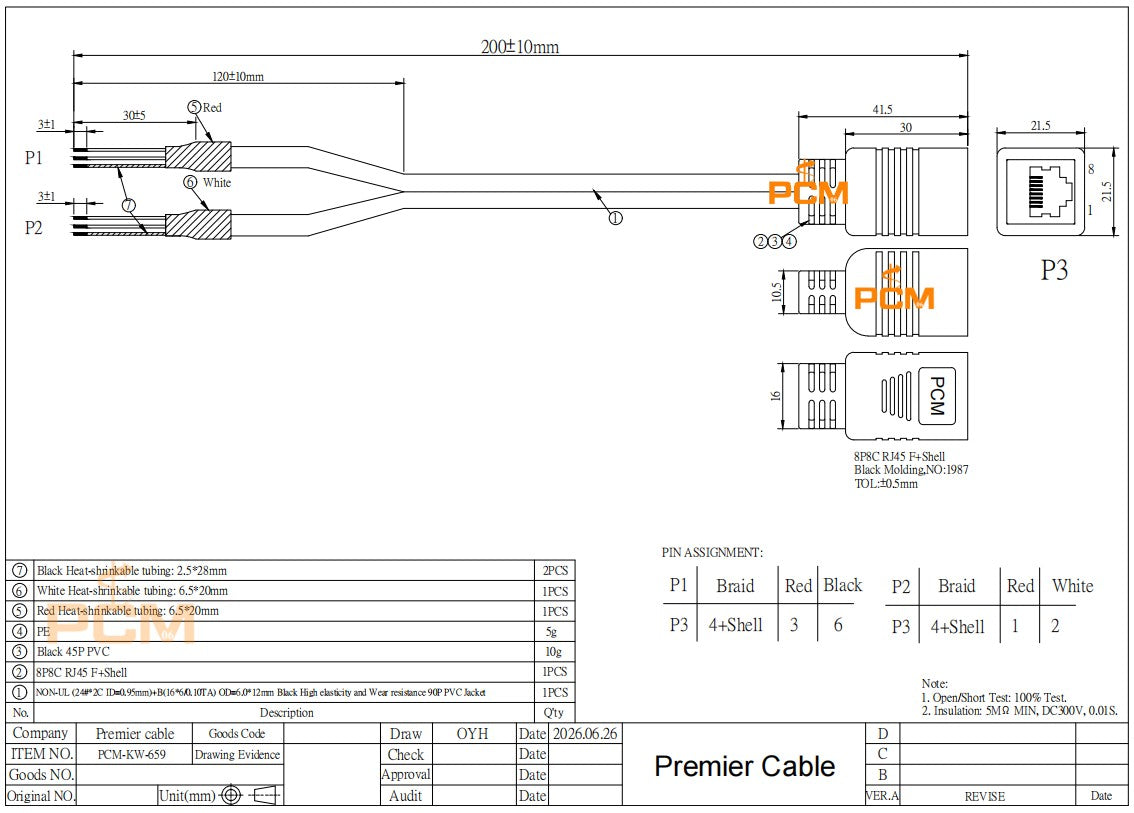 RJ45 Female to Open End Adapter Cable for AXIA