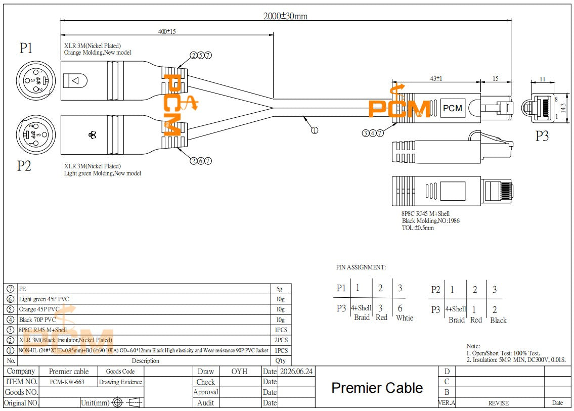 RJ45 Male to Dual XLR 3 Pin Male AXIA Audio Cable