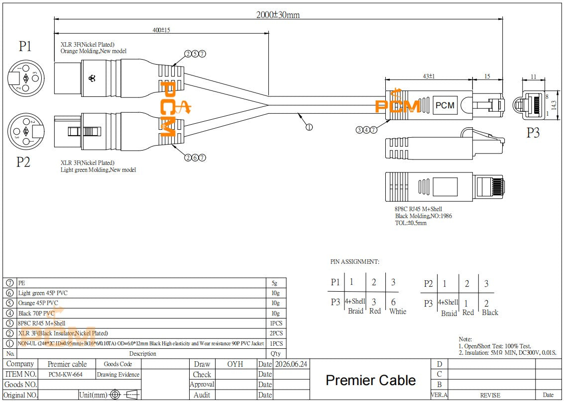 RJ45 Male to Dual XLR Female 3 Pin Audio Adapter Cable