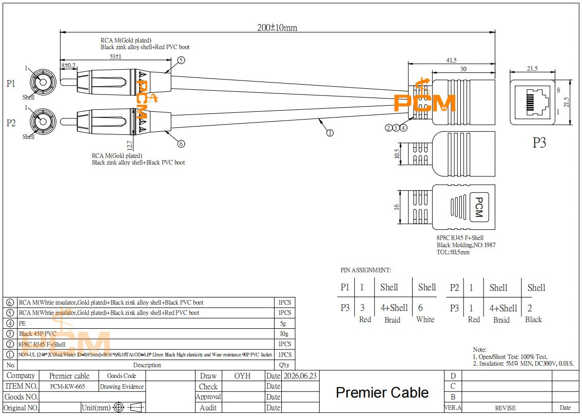 RJ45 Female to Dual RCA Male Audio Cable