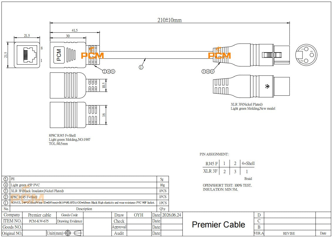 3 Pin XLR Female to RJ45 Female Adapter Cable