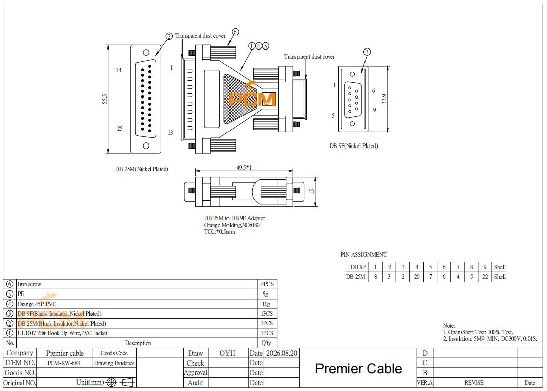 DB9 Female to DB25 Male Serial Adapter