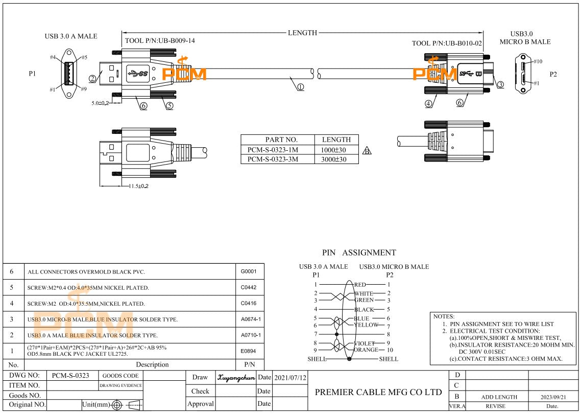 Screw Lock USB 3.0 Type A to Micro-B Machine Vision Cable