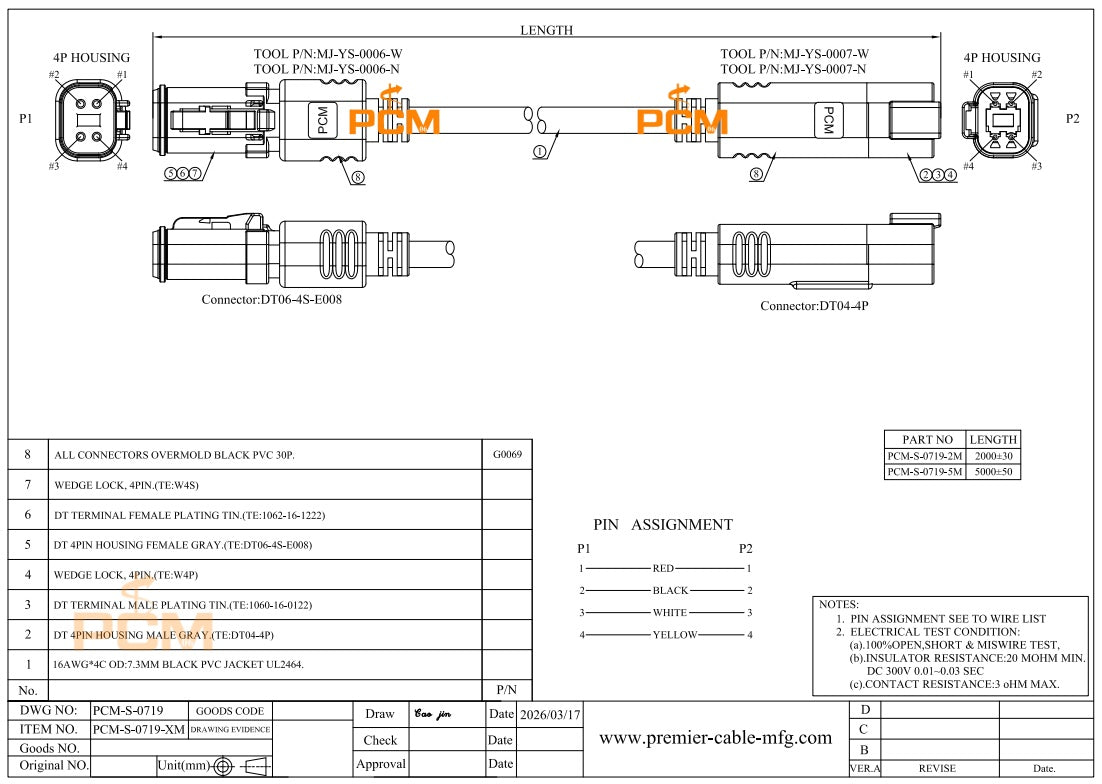 Deutsch DT 4-Pin Extension Wire DT04-4P to DT06-4S