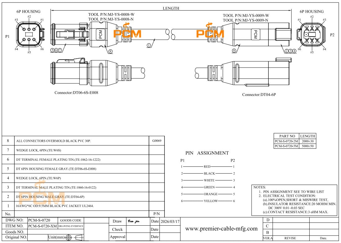 6 Way Deutsch DT Series Extension Cable DT04-6P DT06-6S