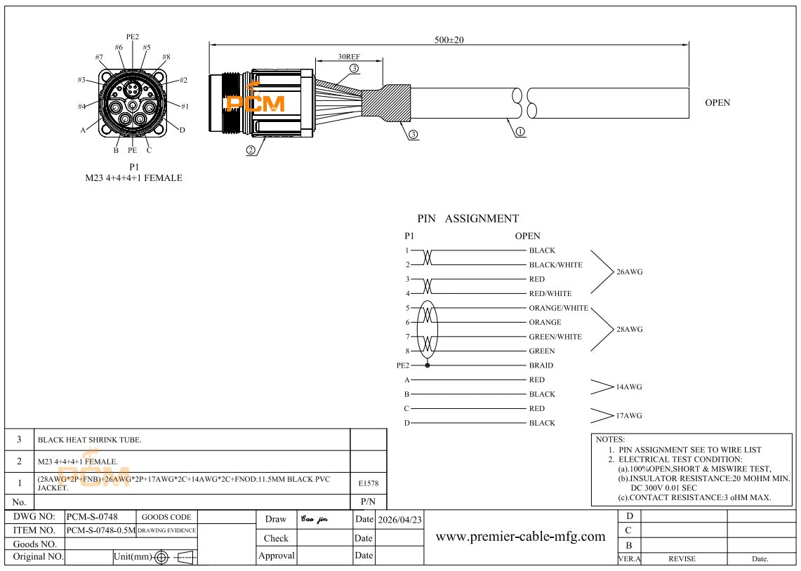 M23 Power Signal Data Hybrid Connector Flange Mount