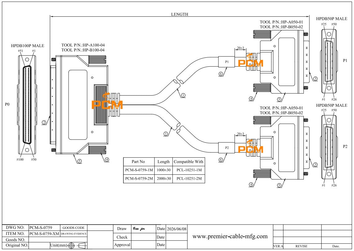 100-Pin to Two 50-Pin SCSI Cable Compatible PCL-10251