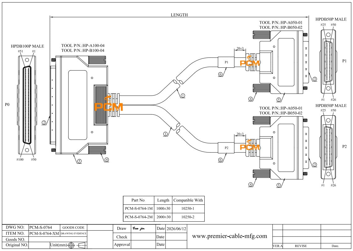SCSI Cable HPDB100 to Dual HPDB50 Compatible PCL-10250